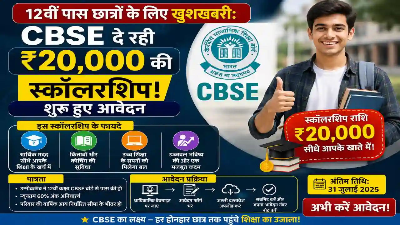 12वीं पास छात्रों के लिए खुशखबरी: CBSE दे रही ₹20,000 की स्कॉलरशिप, शुरू हुए आवेदन