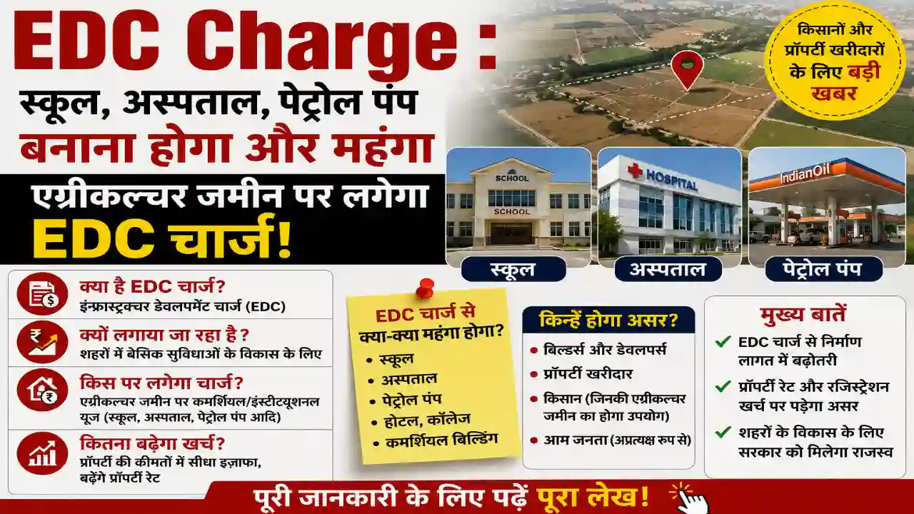 EDC Charge : स्कूल, अस्पताल, पेट्रोल पंप बनाना होगा और महंगा, एग्रीकल्चर जमीन पर लगेगा EDC Charge, बढ़ेंगे प्रॉपर्टी रेट, देखें पूरी जानकारी