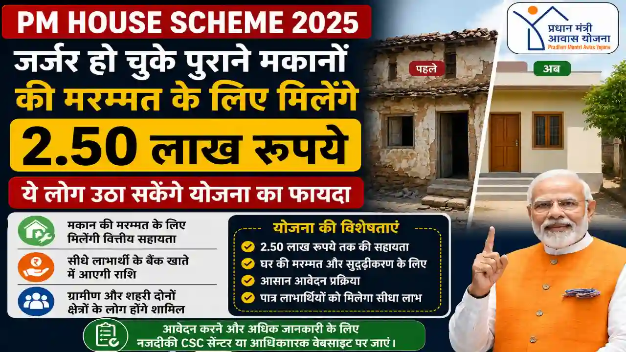 PM house Scheme 2025 : जर्जर हो चुके पुराने मकानों की मरम्मत के लिए मिलेंगे अब 2.50 लाख रूपये, ये लोग उठा सकेंगे योजना का फायदा