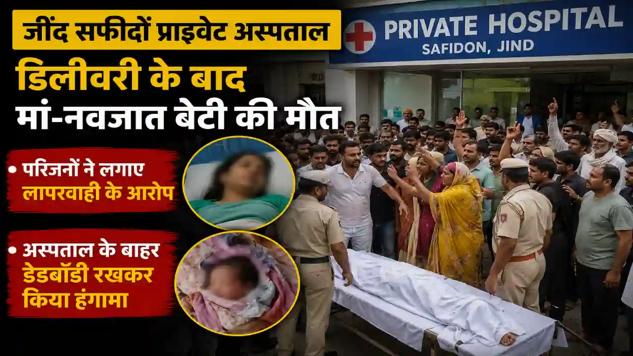 Jind Safidon Private Hospital : जींद में डिलीवरी के बाद मां-नवजात बेटी की मौत, परिजनों ने लगाए लापरवाही के आरोप, अस्पताल के बाहर डेडबॉडी रख कर किया हंगामा