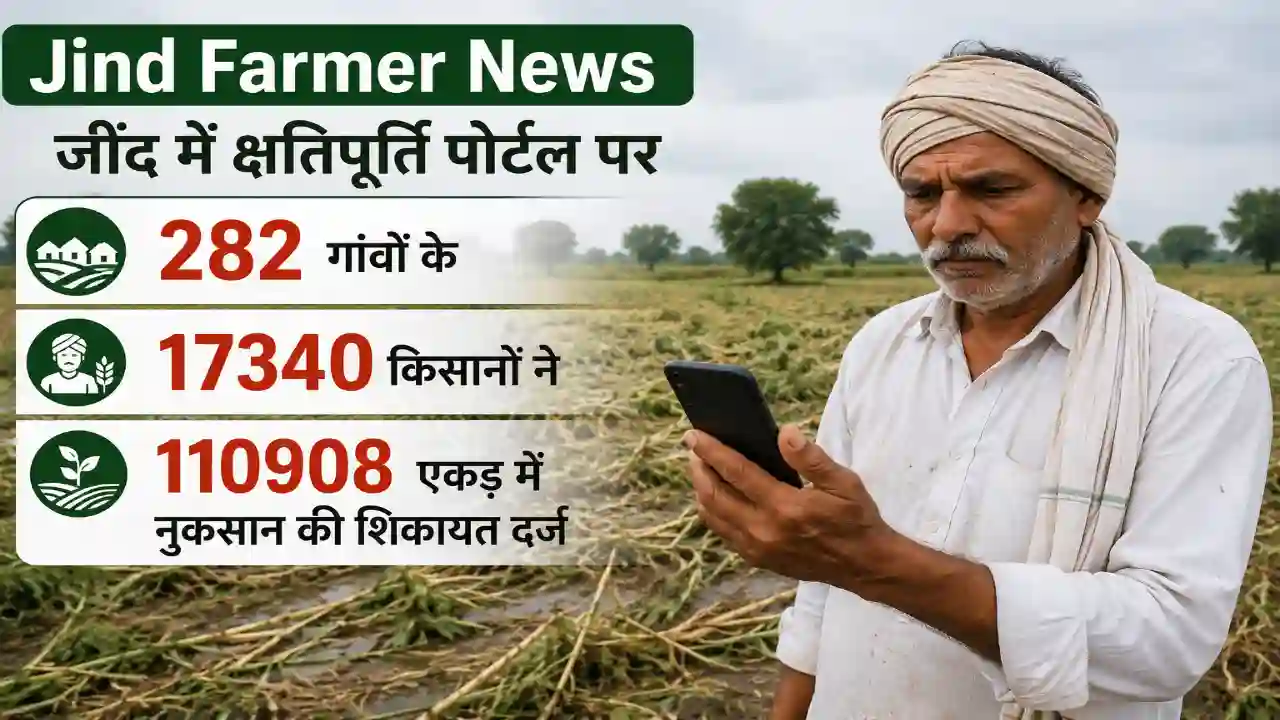 Jind Farmer News : जींद में क्षतिपूर्ति पोर्टल पर 282 गांवों के 17340 किसानों ने 110908 एकड़ में नुकसान की शिकायत दर्ज