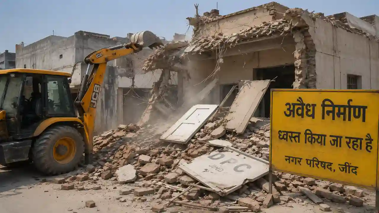 Jind Demolition : जींद में अवैध निर्माण पर चला पीला पंजा, प्रॉपर्टी डीलर ऑफिस, DPC समेत 2 कॉलोनियां तोड़ी