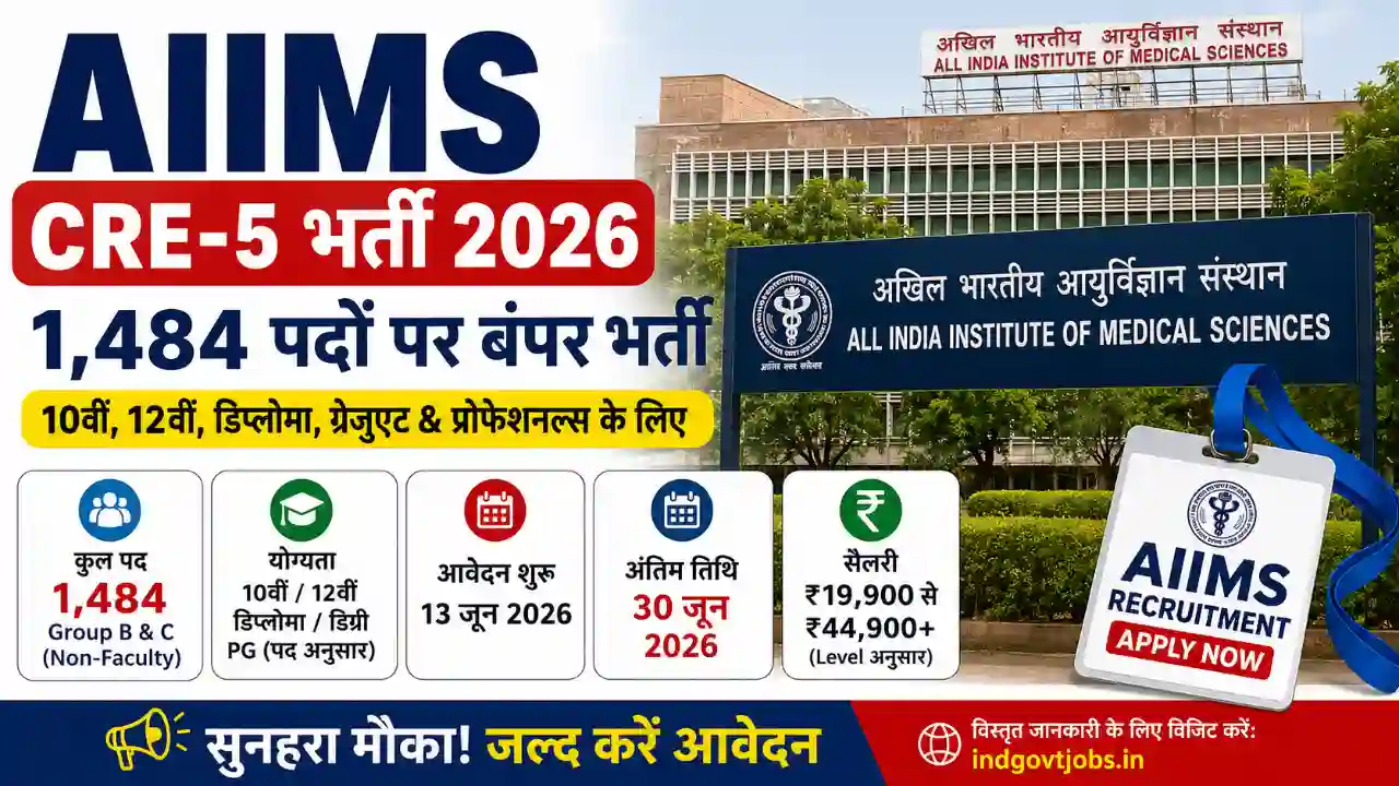 AIIMS Recruitment 2026: 1,484 Group B & C पदों पर भर्ती, 10वीं, 12वीं, डिप्लोमा और ग्रेजुएट के लिए मौका