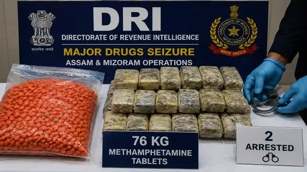 Home Page Assam-Mizoram में DRI की बड़ी कार्रवाई, 76 Kg Methamphetamine Tablets जब्त
